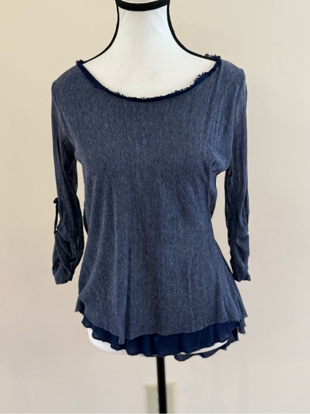 lola Navy Layered-Hem Long Sleeve Top